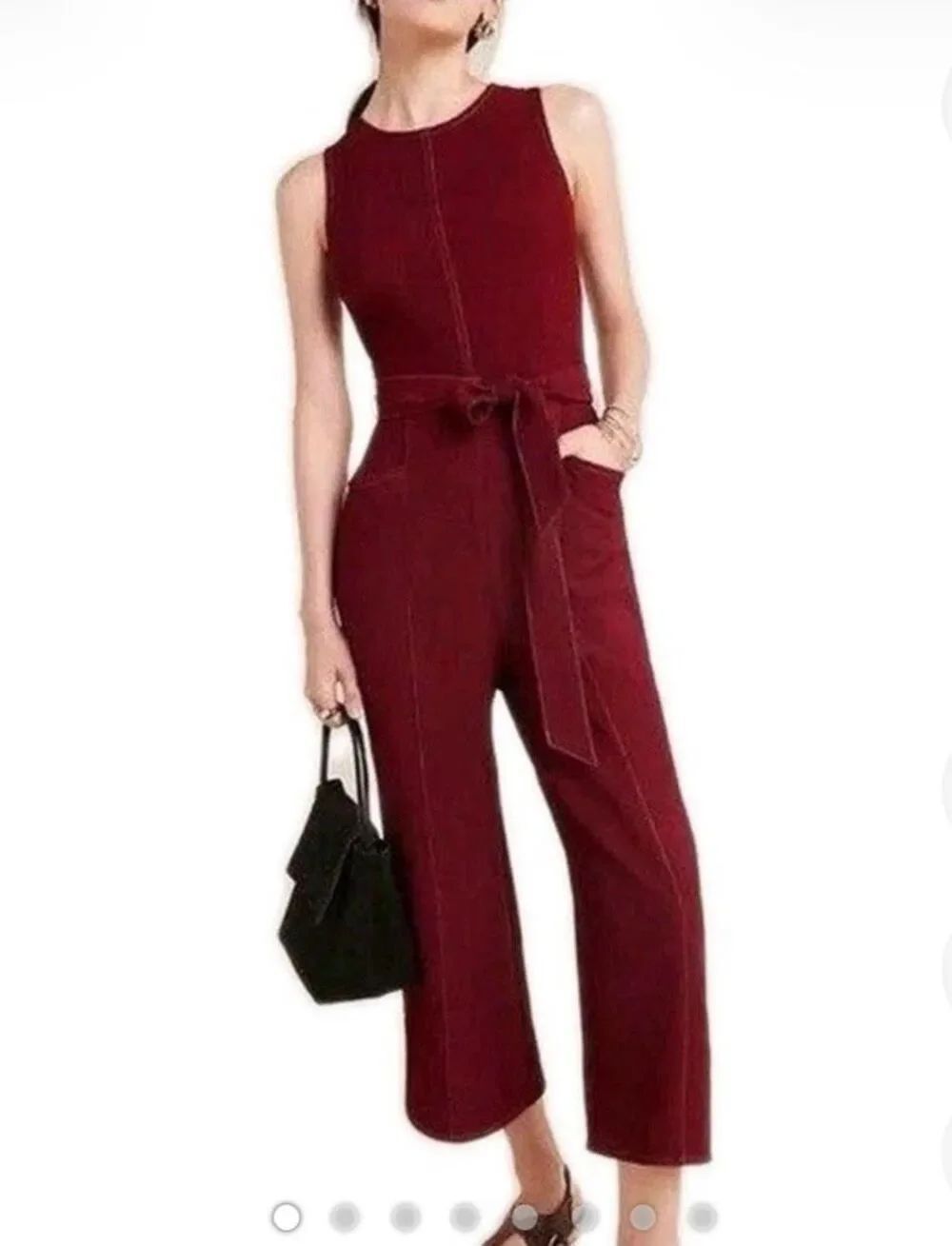 Anthropologie Greylin Burgundy Sleeveless Tie Belted Jumpsuit Sz M EUC